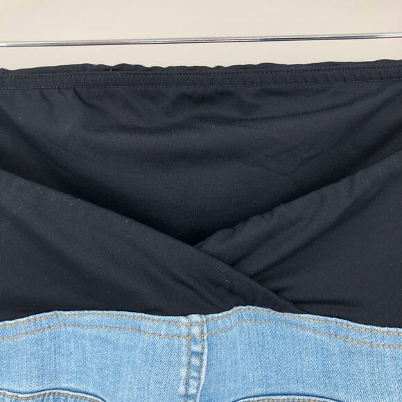 Isabel Maternity Light Blue Wash Raw Hem Crossover Over Belly Panel Jegging Jean - Picture 9 of 10